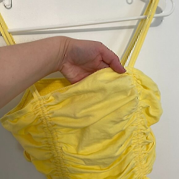 NEW NWT WILD FABLE Yellow Ruched Smocked Crop Top with Ties Bow Y2K Cotton Tank - Picture 7 of 12